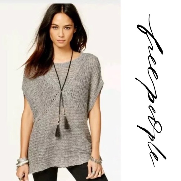 NWT Free People Tatiana Gray Short Sleeve Sweater - Picture 3 of 8